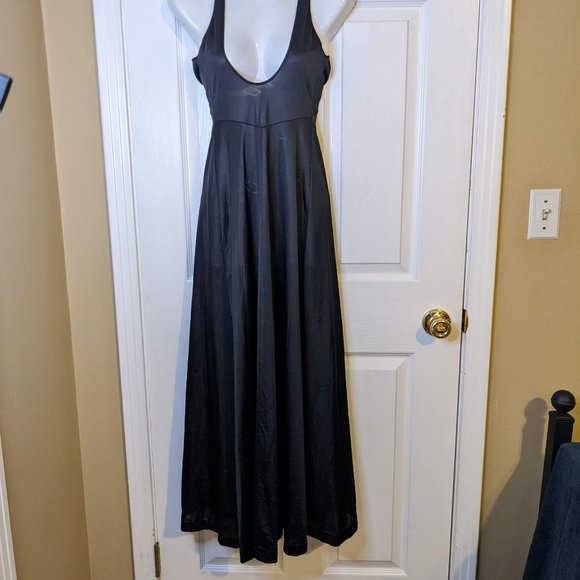 Formfit Rogers Vintage Black Satin & Lace Sleeveless Maxi Nightgown Chemise - 6P - Picture 5 of 9